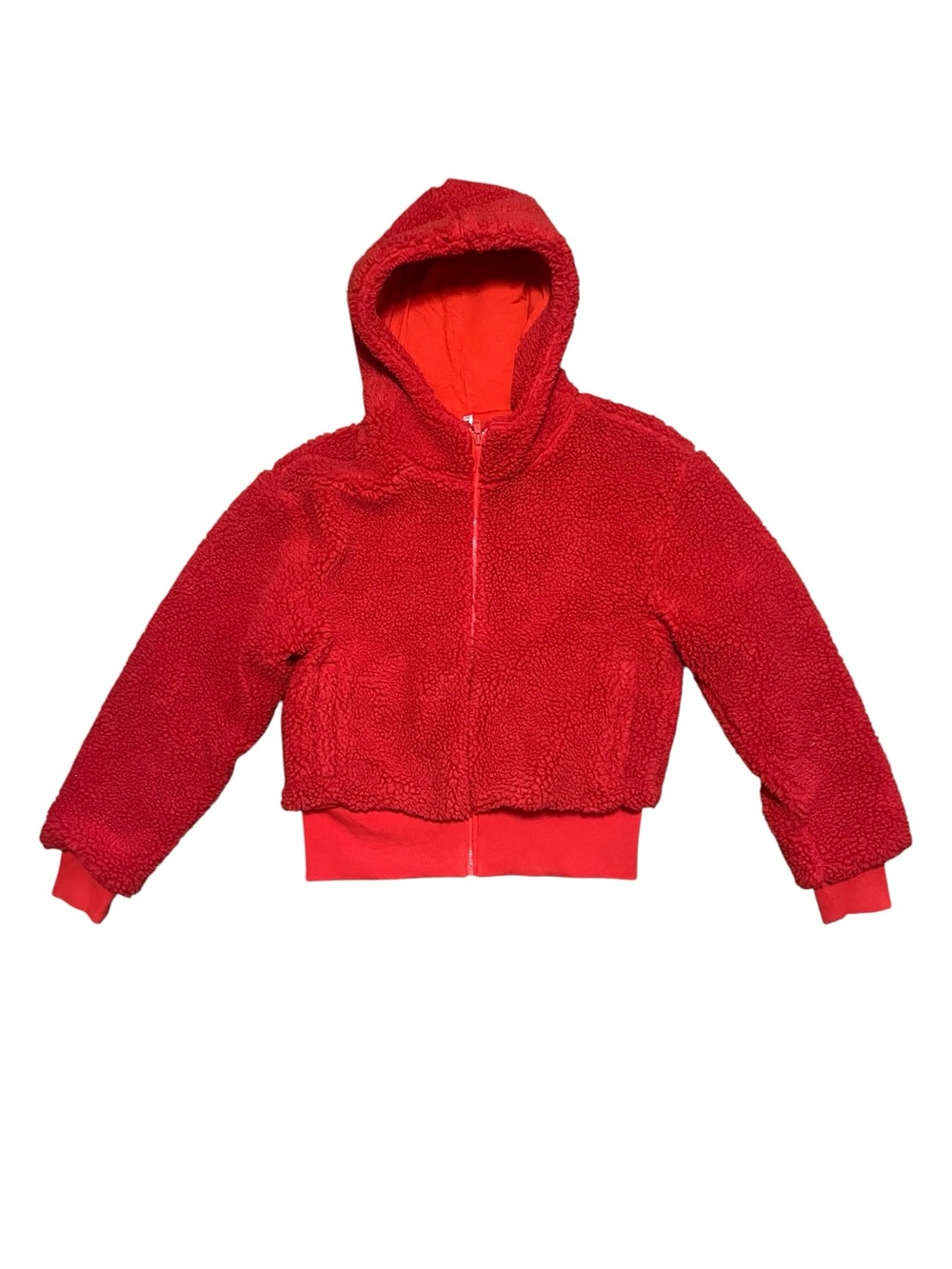 Fabletics Red Sherpa Zip Hoodie Bomber Jacket